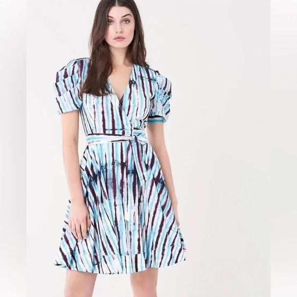 NEW Diane Von Furstenberg Indra Blue Tie Dye Rain Wrap Dress - Picture 3 of 7